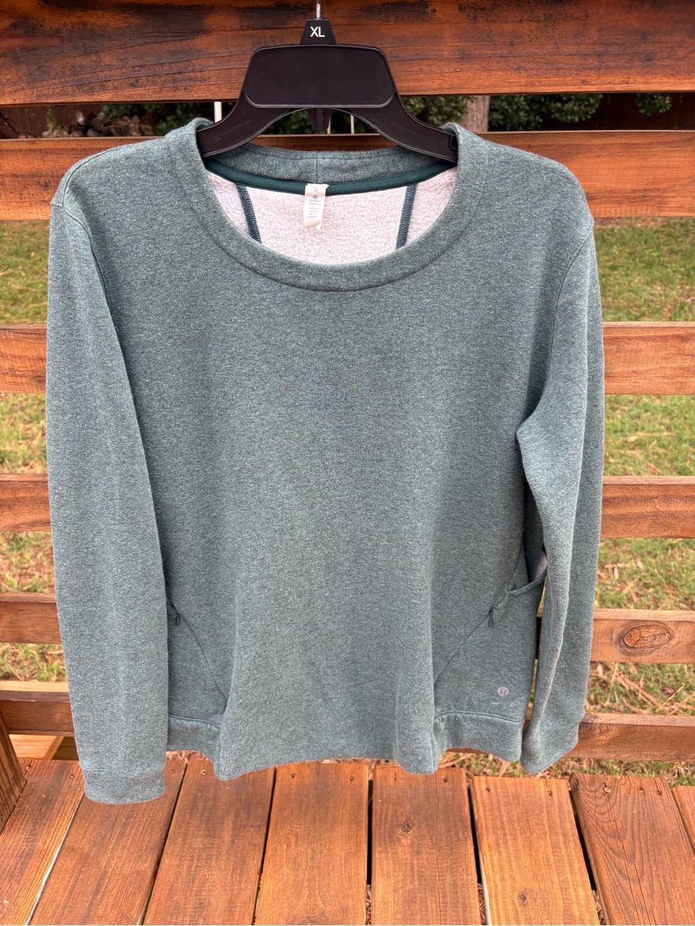 Lululemon Open Back Fleece Pullover Sweatshirt Green Size 12